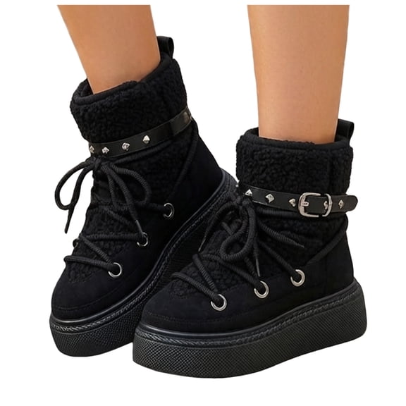 Women’s Winter Ankle Boots Thick faux furry Lined Lace Up Design Non Slip Platform Round Toe Warm Snow Booties