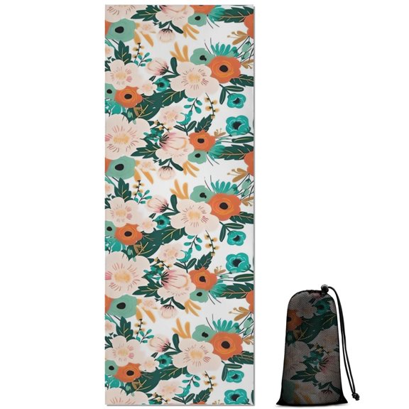 Pioneer Flower Floral Print Pattern Hot Yoga Mat Towel Non Slip for Hot Yoga - Quick-Drying Yoga Mat Cover with 4 Corner Pockets with Travel Bag - Hot Yoga Towel Non Slip 70"x26"
