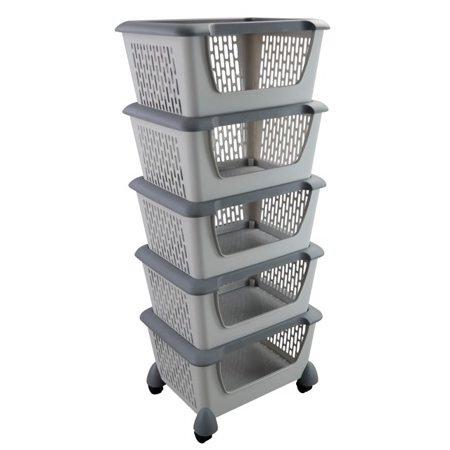 Cand 5Pack Large Stackable Storage Bins, Stacking Baskets for Fruit