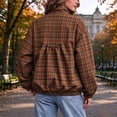 thumbnail image 6 of Xdegoge Bomber Jackets for Women Fall Plaid Stand Collar Long Sleeve Zip Up Outerwear Fall Winter Lightweight Casual Vintage Streetwear Coats Brown M, 6 of 8