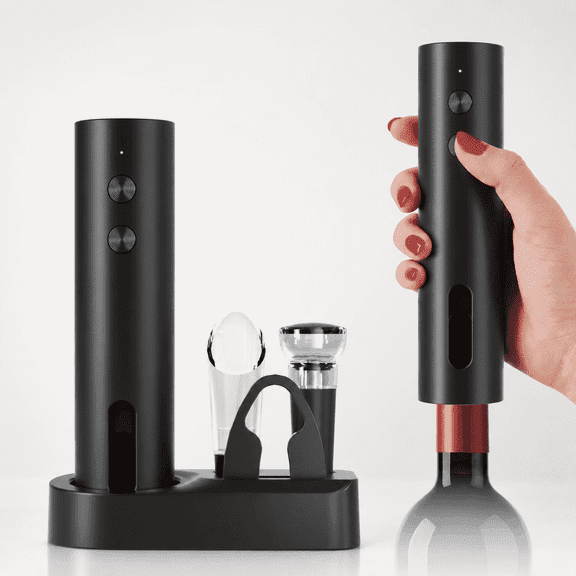 Rechargeable Electric Bottle Opener Set, 5-in-1 Cordless Opener with Foil Cutter, Vacuum Stopper, Pourer and Storage Base, Ideal Gift Sets
