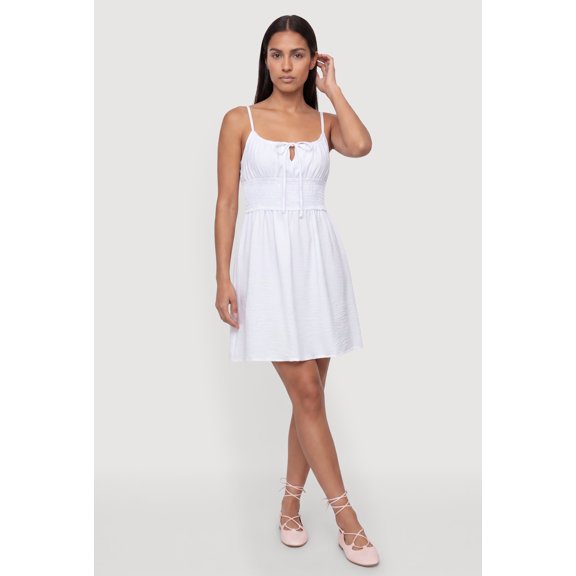 Women's Smocked Tie Front Sleeveless Mini Dress