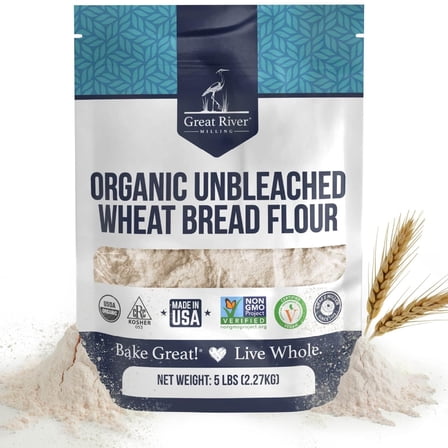 Great River Milling Organic Unbleached Wheat Bread Flour  Artisan Bread Flour for Baking  Multi-Purpose Wheat, Unbromated, Non-GMO, Kosher  5 Lb