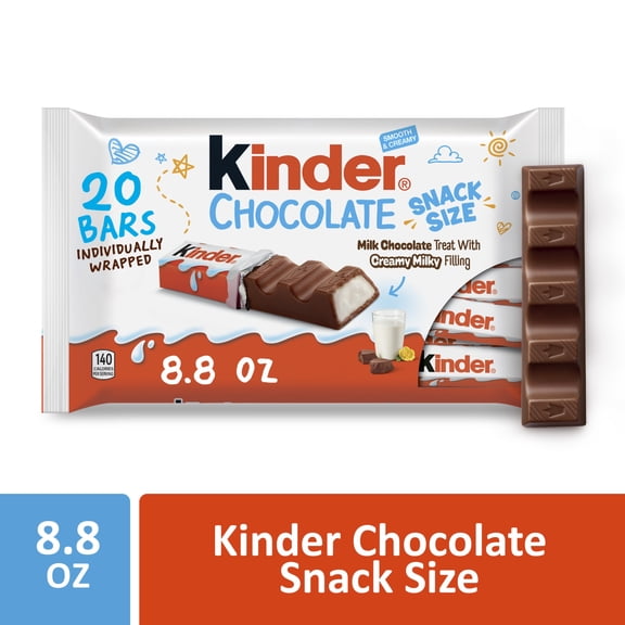 Kinder Chocolate, 20 Bars, Milk Chocolate Bar with Creamy Milky Filling, Individually Wrapped Candy, 8.8 oz Bag