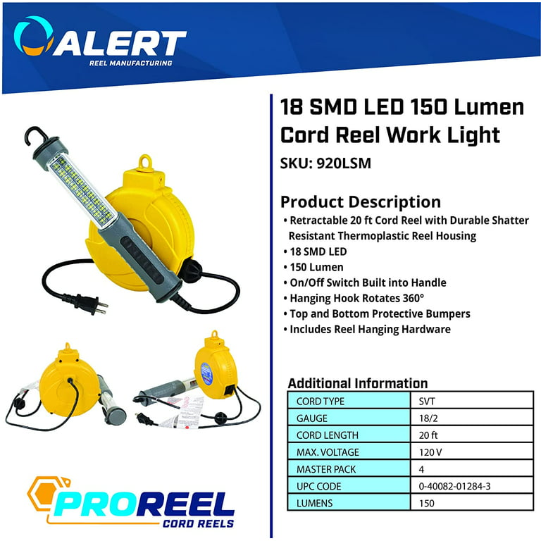 Alert 920LSM 18 SMD LED 150 Lumen Cord Reel Work Light 