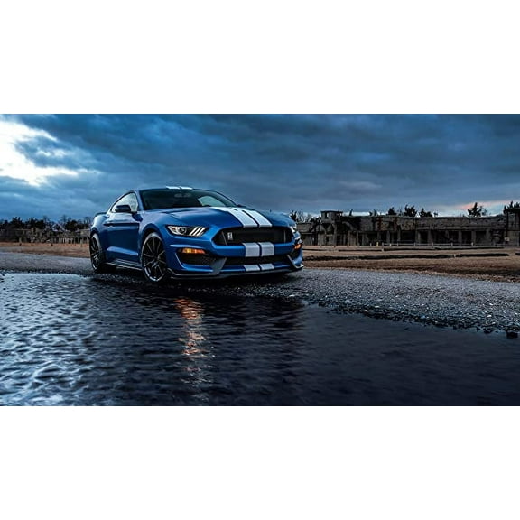 Iconic Arts Laminated 42x24 Poster: Blue Ford Mustang Shelby gt500 4k hd Cars HD