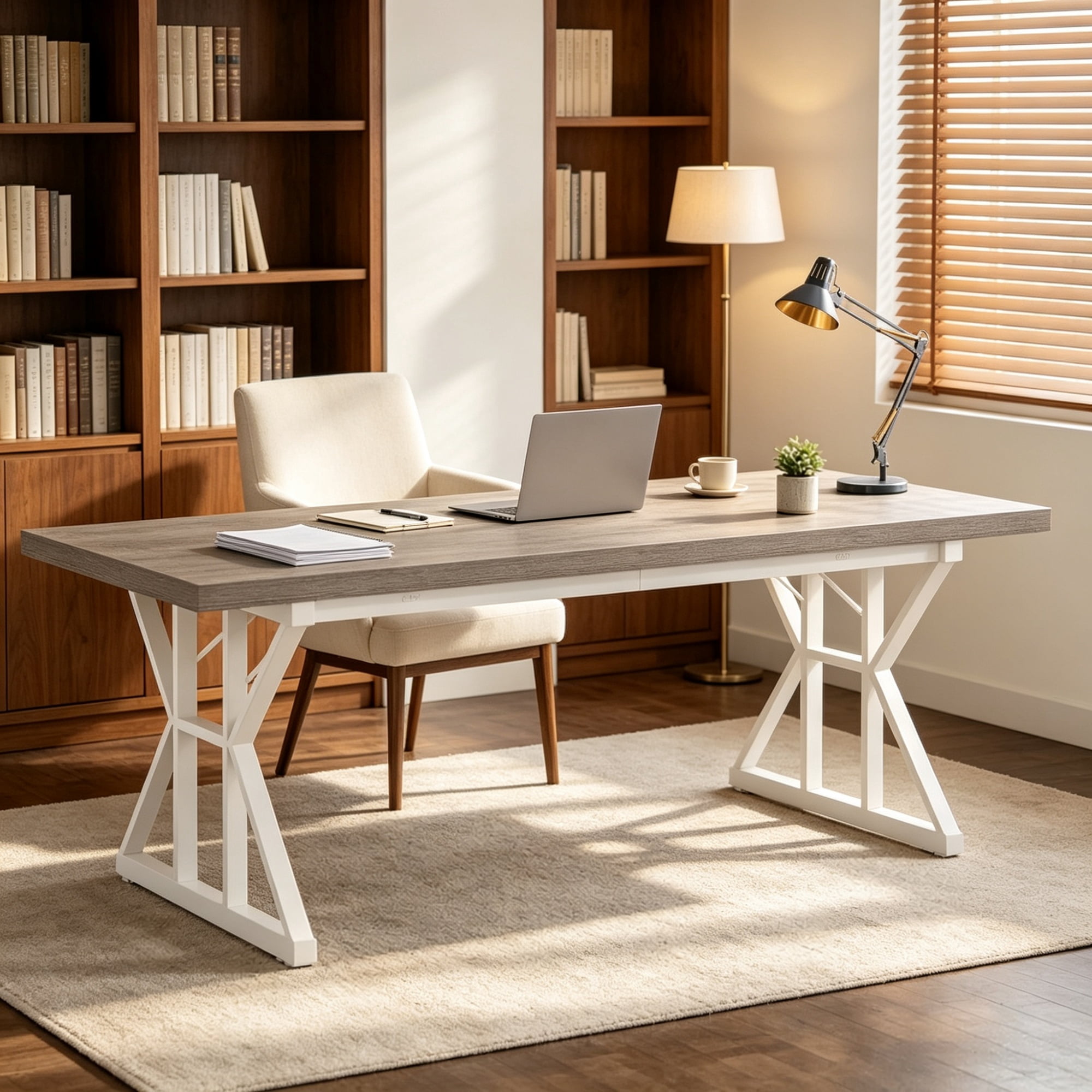 Wood Executive Computer Desk, Modern Office Workstation for Home Office