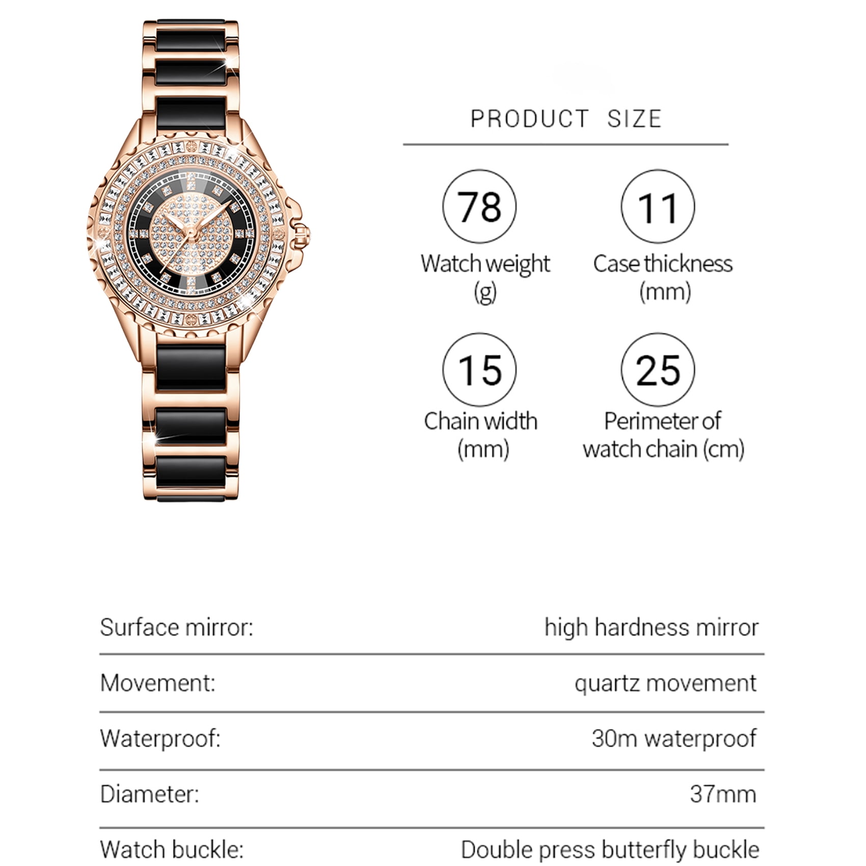 Womens Wrist Watch Elegant Dress Watch for Women Rose Gold Comfort Care Strap with Acrylic Pellets for Wife Girlfriend or Mothers Idea Gift for Special Women in Life