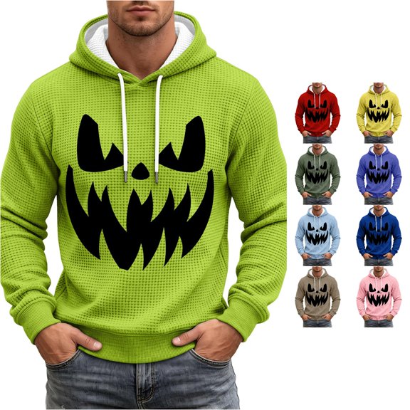 Rhuody Halloween Men Hoodies Round Neck Pumpkin Graphic Prints Long Sleeve Sweatshirts Sweatshirt 2Xl Green