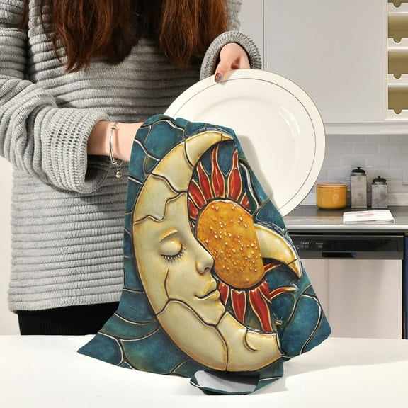 BZSMCE Kitchen Towels Creative Sleep Moon Pattern Durable Kitchen Towel