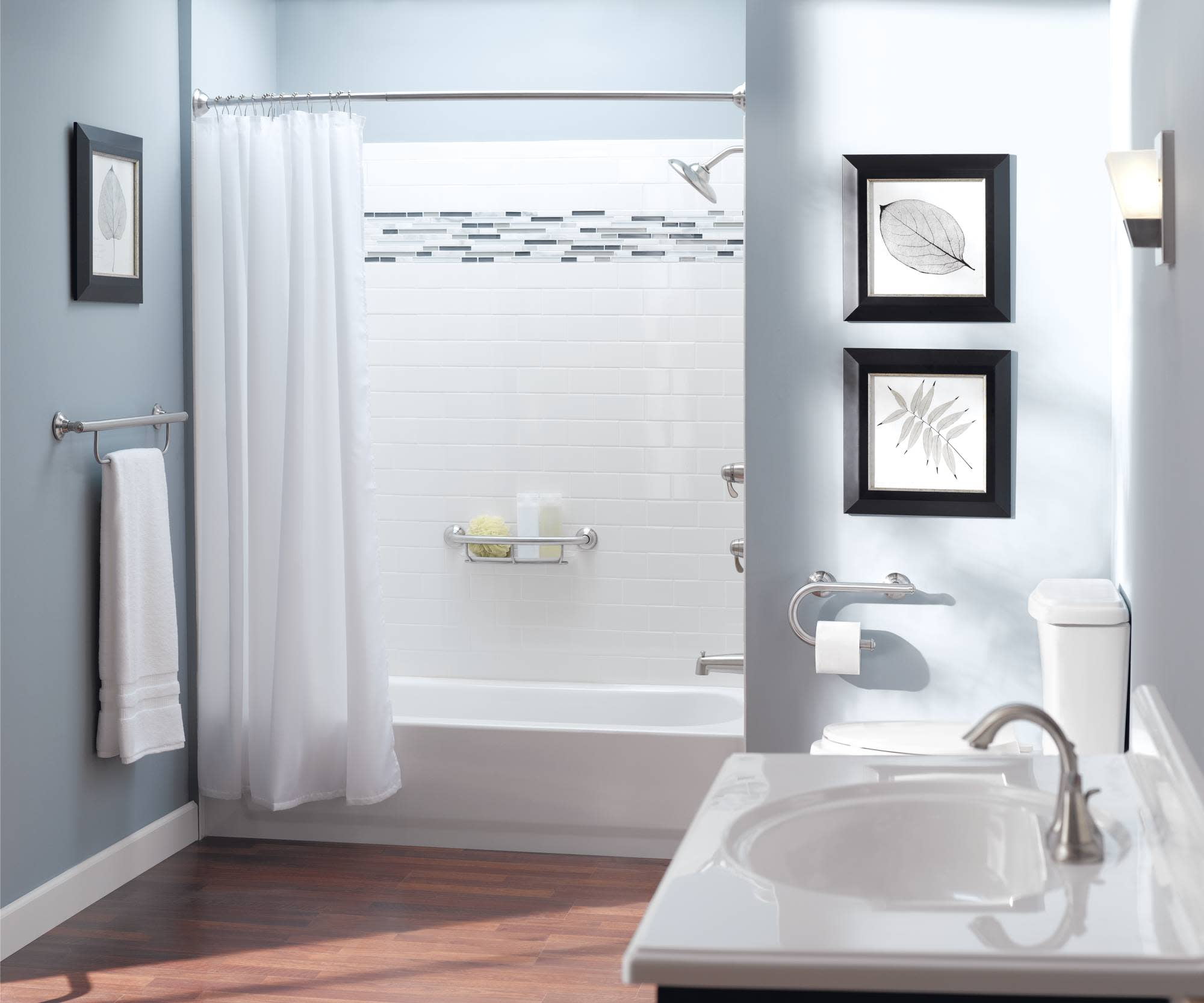 Moen LR2352DBN Home Care 8-Inch Grab Bar with Integrated Toilet Paper Holder, Brushed Nickel