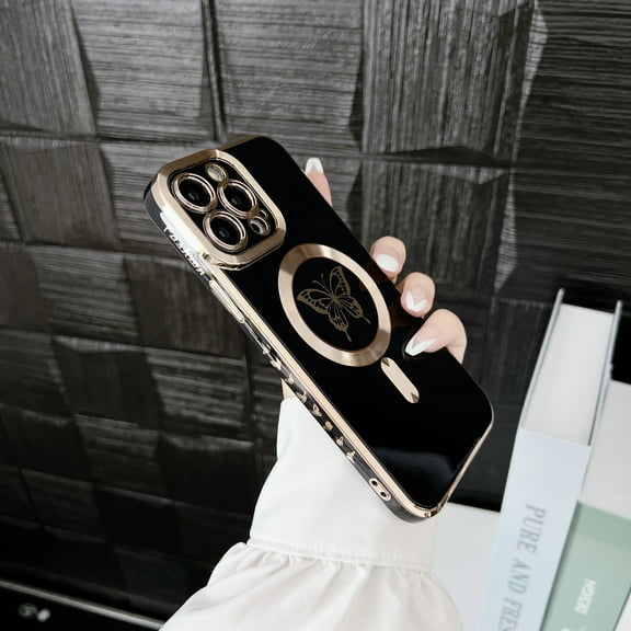 Allytech for Apple iPhone 11 Case Magnetic, Compatible with Magsafe Soft TPU Plating Butterfly Design Back Cover Wireless Charging Support Slim Fit Luxury Case for Girls Women - White