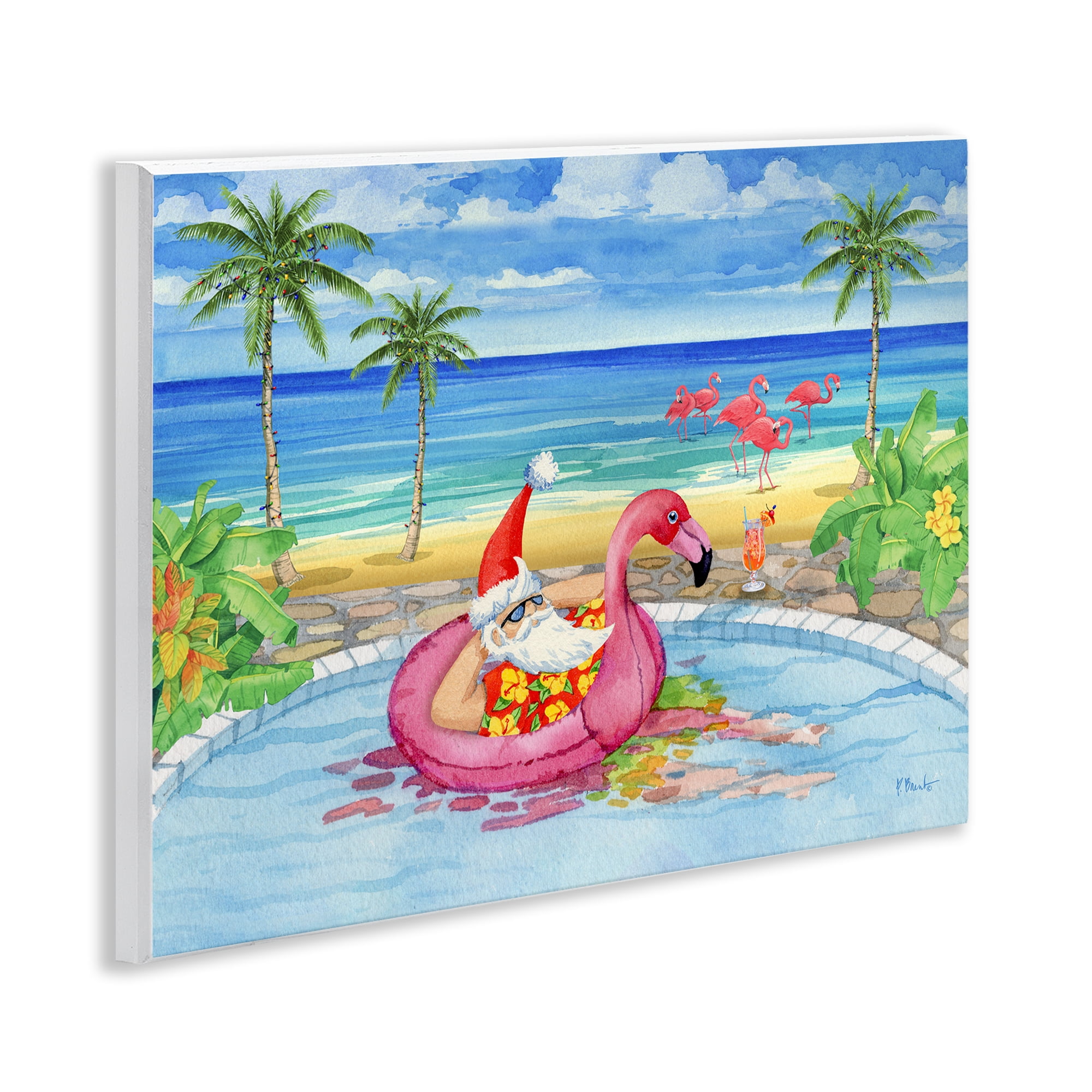 Stupell Industries Santa with Pool Float Holiday Painting Unframed Art Prints Wall Art, 14 x 11