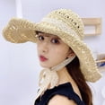 thumbnail image 6 of SikaFu Straw Hat Large Wide Brim Beach Hat Women Lace Band Packable Summer Sun Hat Ladies Crochet Panama Bucket Hat Floppy Cap, 6 of 6
