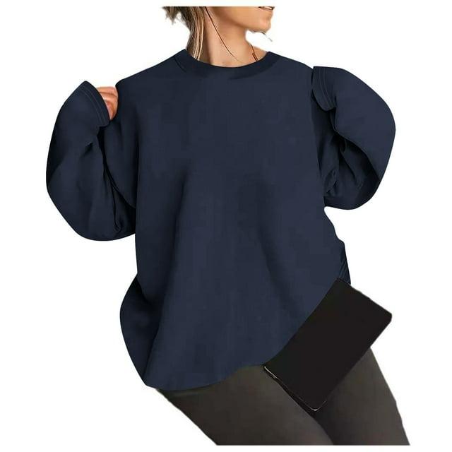Timegard Crewneck Sweatshirts Women Fall Winter Casual Comfy Solid Color Long Sleeve Tops Pullover
