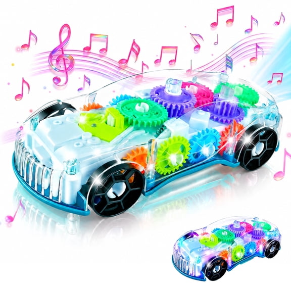 Desiso Light Up Car Toys for Kids, Bump and Go Toy Car with Colorful Moving Gears, LED & Music, Fun Sensory Toy for Toddlers, Boys & Girls, Great Christmas Birthday Gift