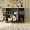 thumbnail image 4 of Harper & Bright Designs Unique Kitchen Island with Drop Leaf, Farmhouse Kitchen Island on Wheels with Internal Storage Rack, Rolling Kitchen Cart with Towel Rack for Kitchen, Brown, 4 of 17