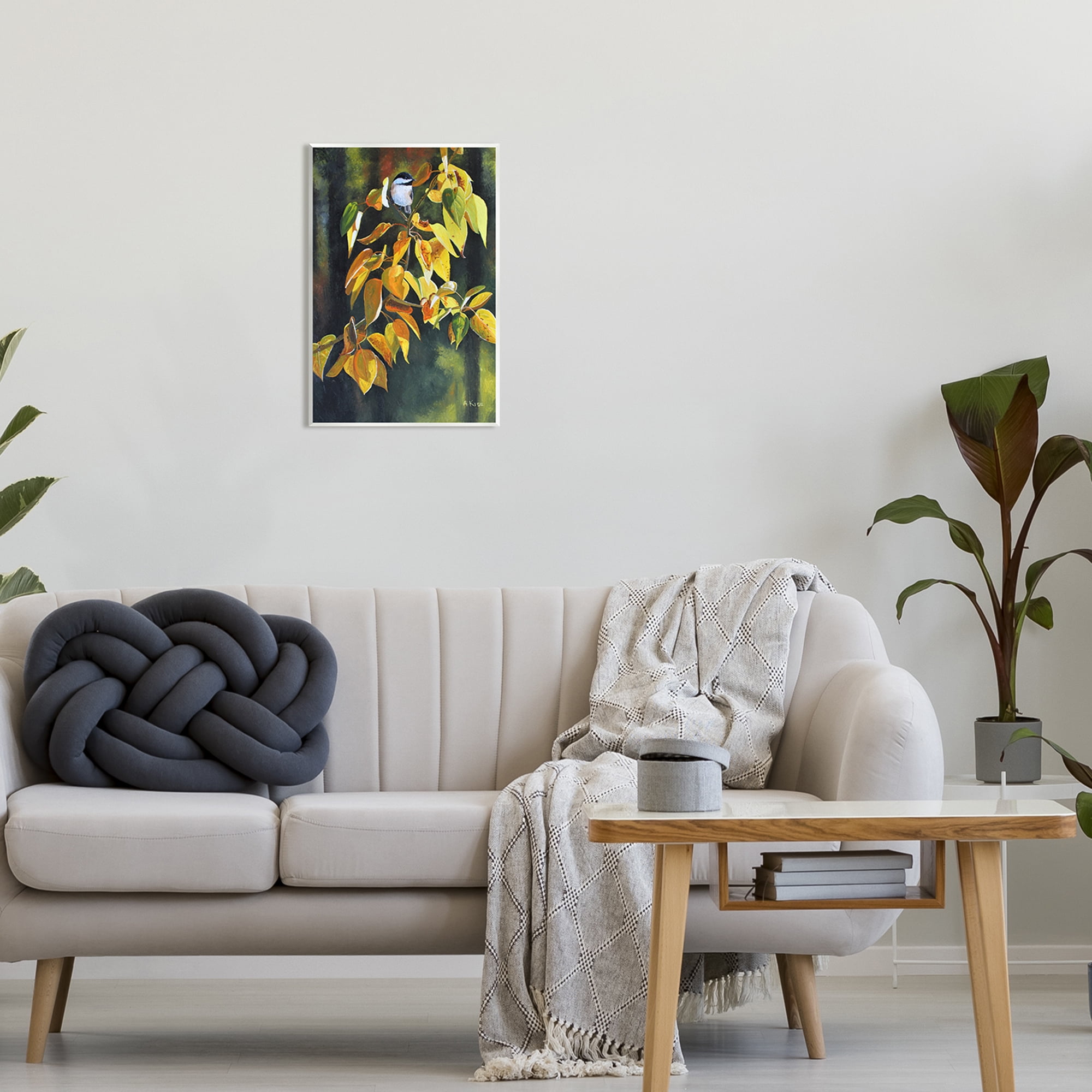 Stupell Industries Bird on Autumn Branch Botanical & Floral Painting Unframed Art Print Wall Art, 13 x 19