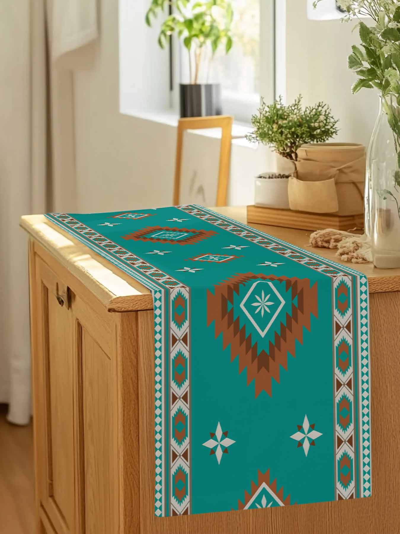 Abstract Tribal Texture Table Runner 90 Inches Long, Bohemian Geometric Art Table Runners Tabletop Scarf Kitchen Dining Tables Decoration for Home Party Indoor Outdoor