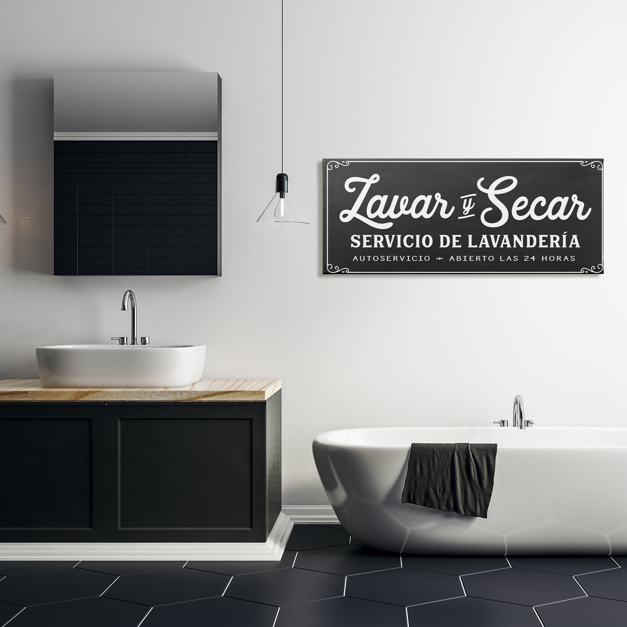 Stupell Industries Lavar y Secar Lavandería Bath & Laundry Painting Wrapped Canvas Art Print Wall Art, 48 x 20