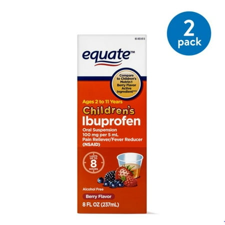 (2 Pack) Equate Childrens Ibuprofen Berry Suspension, 100 mg, 8 Fl
