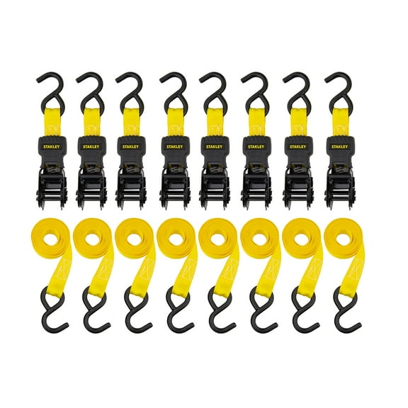 Stanley 8 Pack Ratchet Straps / 1" X 10" / 1,500 lb. Break Strength