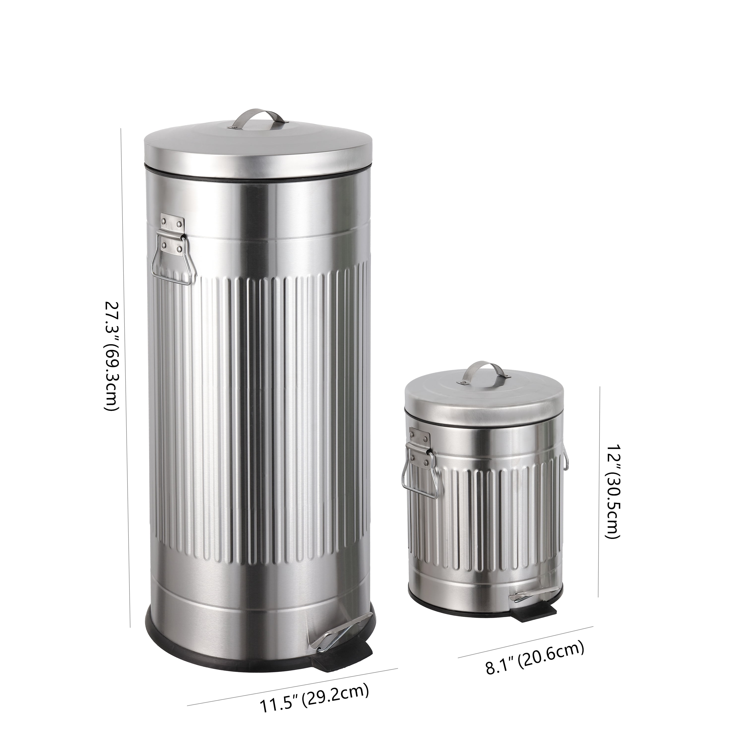 happimess Theo Retro 8-Gallon Step Trash Can with Soft-Close Lid and FREE Mini Trash Can, Platinum Silver, HPM1018E