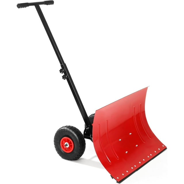 Twister.CK Pelle à Neige avec Roues, Pelle Pousse-Neige avec Poignée Réglable en Angle et Hauteur, pour Allée, Trottoir, 29"L X 19.3"H, Rouge
