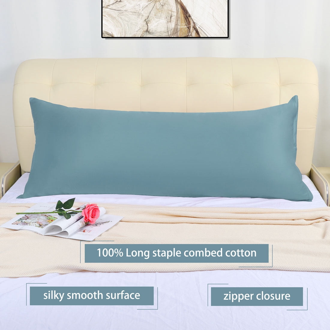 Unique Bargains Egyptian Cotton Zipper Long Body Pillow Cover Slate Blue 20" x 48"