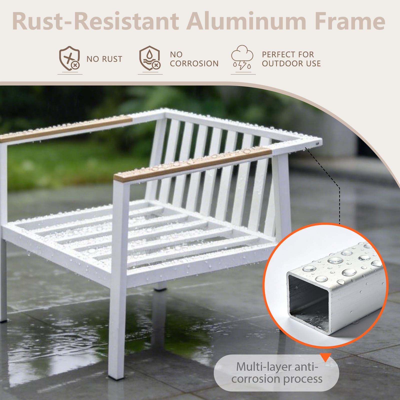 Aluminum Patio Furniture Set with Slim Armrests,7 Seat Modern Outdoor Conversation Set with Cushions and Coffee Table,Metal Patio Sofa Set White