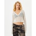 thumbnail image 3 of Knit Ajoure Crop T-Shirt Long Sleeve V Neck, 3 of 6