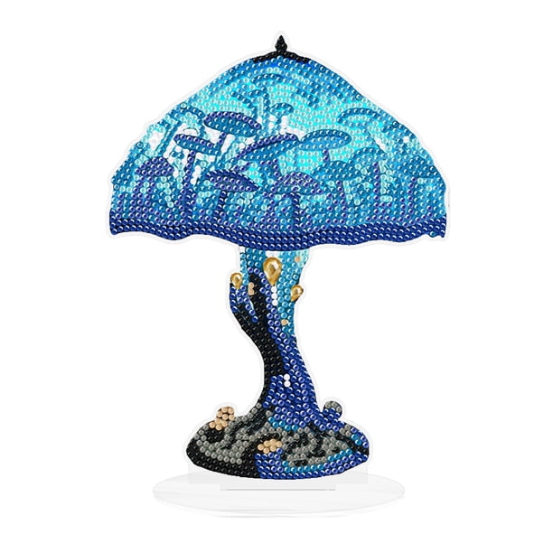 (LY110) Adornos Pintura Diamantes Hongo·Todo Azul (Diamante Brillante Un Lado Con Pequeña Y Pila Botón) Diamante Forma Especial