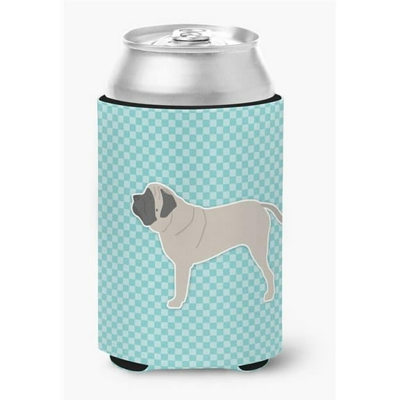 English Mastiff Checkerboard Blue Can or Bottle Hugger
