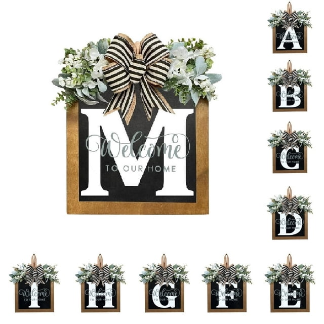 Décorations de Porte d'Entrée Signe de Couronne d'Alphabet Décoration Suspendue Extérieure 11.8"*11.8"