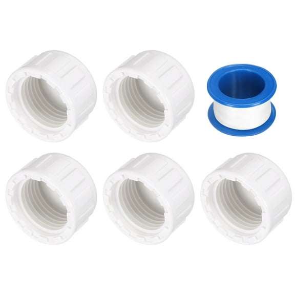 5Pack 1/2 Inch PT Female Thread Pipe Fitting Cap, Cleanout Water Drain End Caps, Pipe Plug Socket Fittings with Tape for Water Heater Supply Lines, Plumbing, White