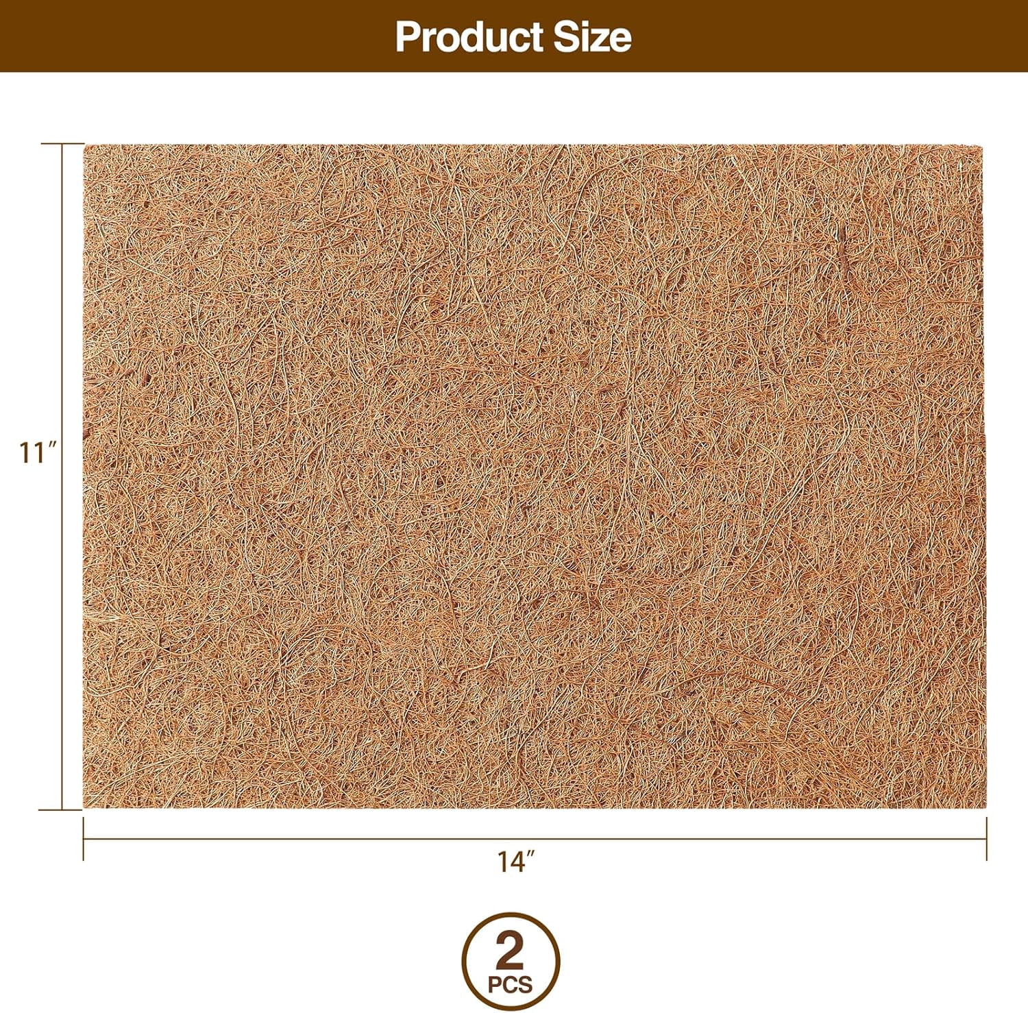 Natural coir liner片 - 1411 inches 2 coconut fiber pieces, for plants, flower pots, window baskets, gardening decoration, and pet reptile carpet or mat