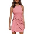thumbnail image 1 of Vestido sin mangas informal de verano para mujer 2021 cuello redondo ceñido al cuerpo fruncido cintura con lazo Mini vestidos Zhivalor WRHS-144-1, 1 of 5