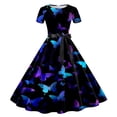 thumbnail image 1 of WILLBEST Robe Grise pour Femmes Imprimé Col Rond Manches Courtes Soirée Années 1950 Robe de Bal, 1 of 2