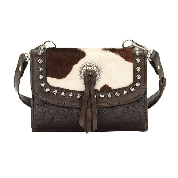 American West 4150982 Texas Two Step Small Crossbody Bag & Wallet, Chocolate & Pony Hair