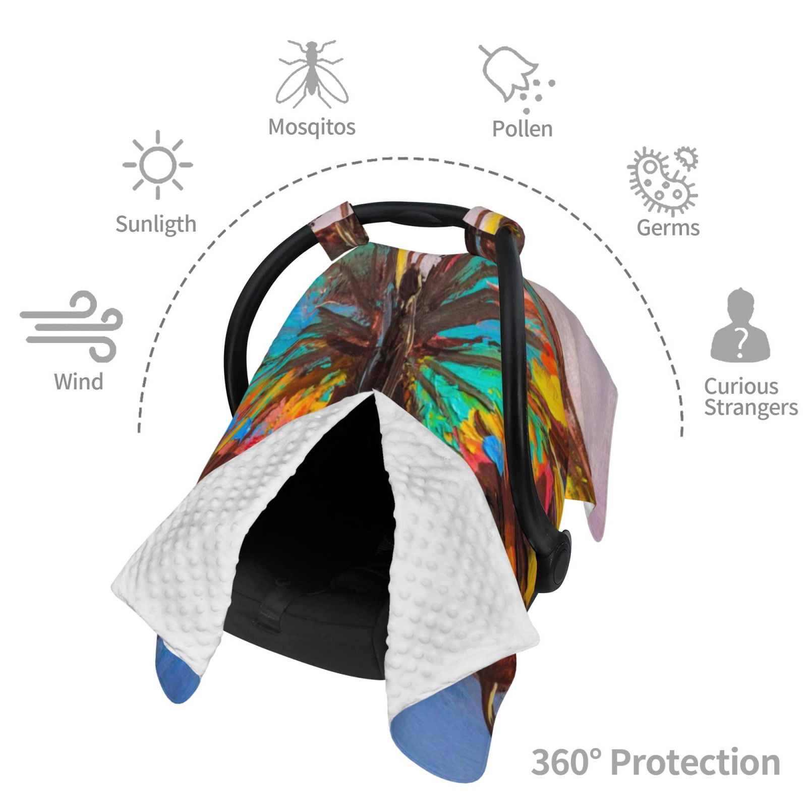 Naloa Oil Painting Beautiful Butterfly Baby Car Seat Cover, Breathable Baby Carrier Cover, Multiuse Baby Carrier Cover & Nursing Breastfeeding Cover