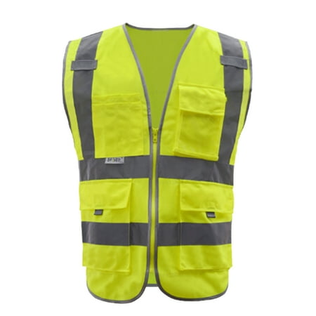 - GOGO 9 Pockets High Visibility Zipper Front Safety Vest With Reflective Strips, Meets ANSI Standards-Yellow-L