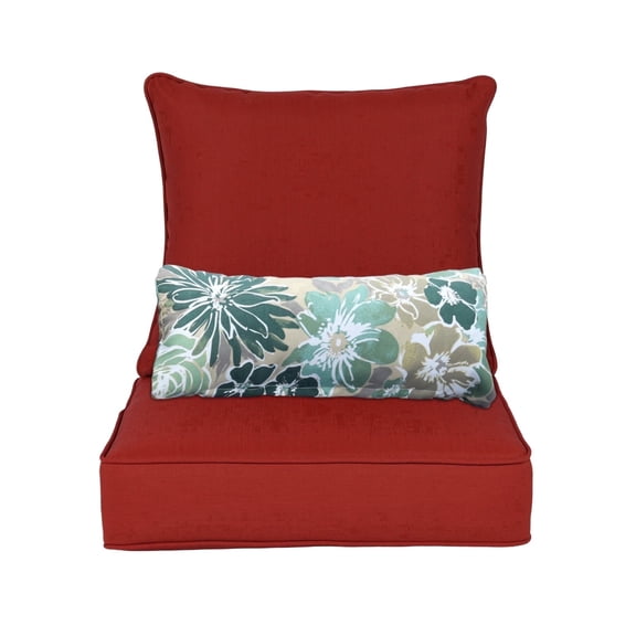 Aoodor 22" x 24" Patio Chair Cushions Set, Memory Foam Outdoor Deep Seat Cushions (1 Seat, 1 Back, 1 Lumbar Pillow) - Red
