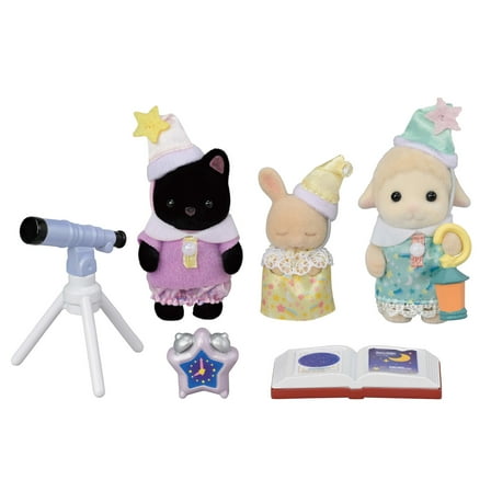 Calico Critters Nursery Friends Sleepover Party Trio, Set of 3 Collectible Doll Figures with Accessories