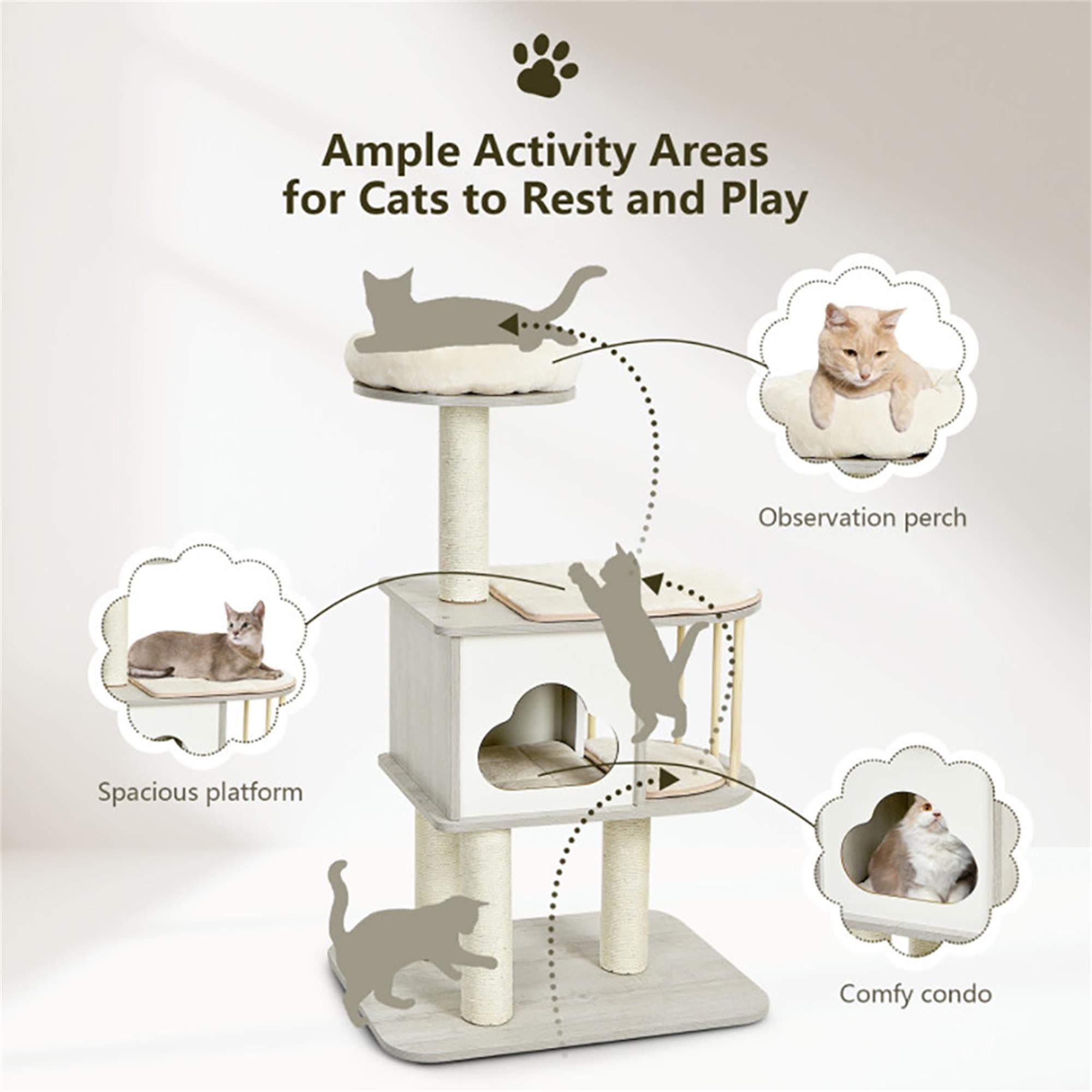 Kadyn 46" Wood Cat Tree Tower Furniture, Cat Condo with Platform, Cushionsfor, Scratch Post for Kittens Cat Tree House, Gray