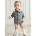thumbnail image 4 of BemeyourBBs Newborn Baby Boy Girl Plaid Gingham Bubble Romper Shirt Infant Baby Boys Spring Summer Fall Winter Clothes Lapel Neck Long Sleeve Button Down Dress Shirt Romper Bodysuit, 4 of 9