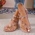 thumbnail image 5 of Women's Fashionable Versatile Plus Size Outerwear Flat Sandals-Solid Color Flower Round Toe Thong Elastic Back Khaki 39, 5 of 9