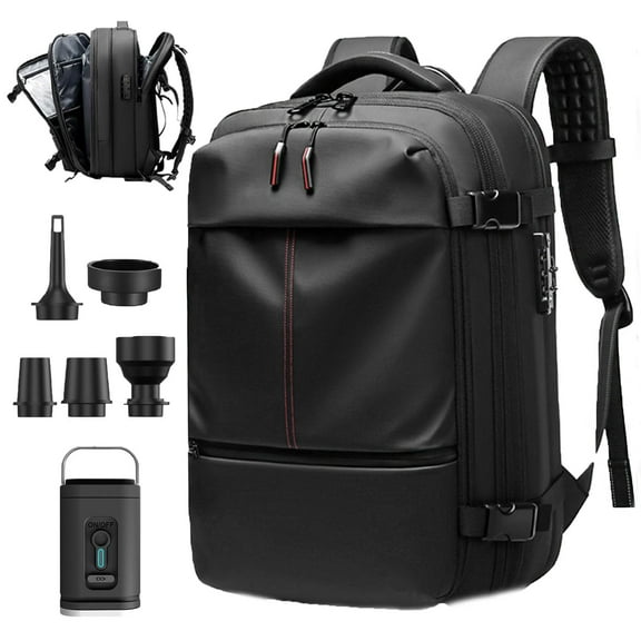 Easyvacpack USA Carry On, 60l Expandable Vacpack Backpack with Pump, Anti Theft, Vacuum Travel Backpacks, Flight Approved (Black)