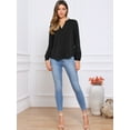 thumbnail image 4 of DARING DIVA Women's Button Front V Neck Long Sleeve Formal Top M Black, 4 of 6