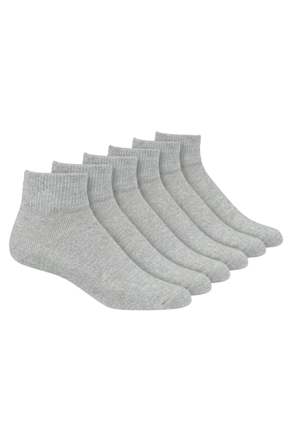 Cotton Non-Binding Ankle Socks, Cushion Sole 6 Pack, Light Gray, Size 9-11