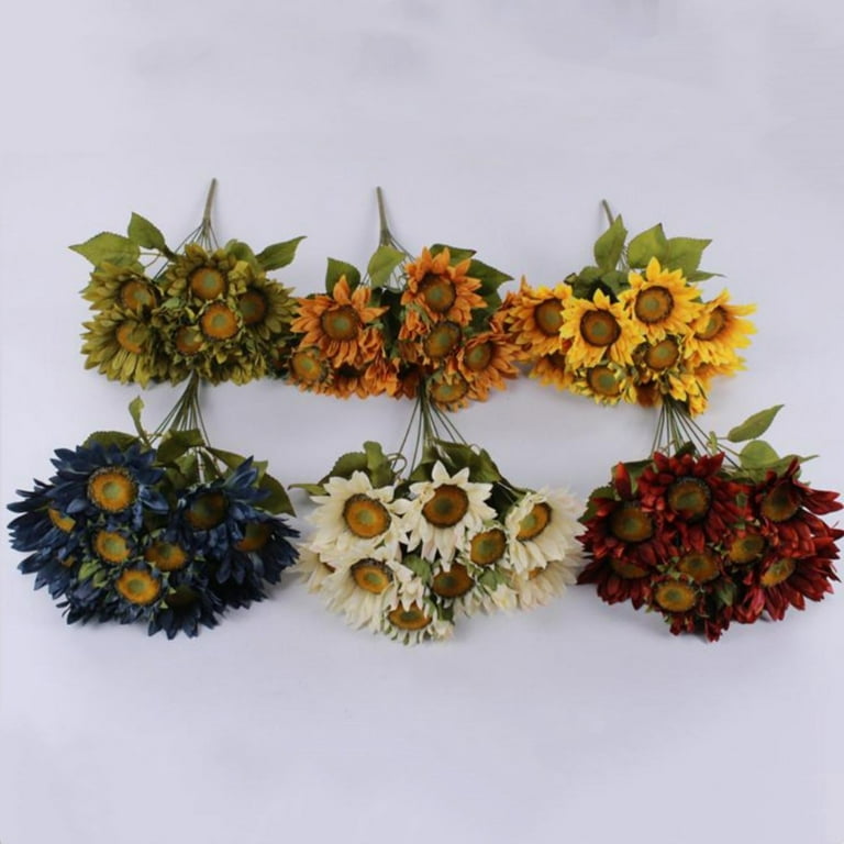 Cogfs 13 Heads Red Sunflowers Artificial Flowers, Fake Silk Sunflower with  Stem Vintage Fall Sunflower Decor for Garden Home Wedding Party Birthday